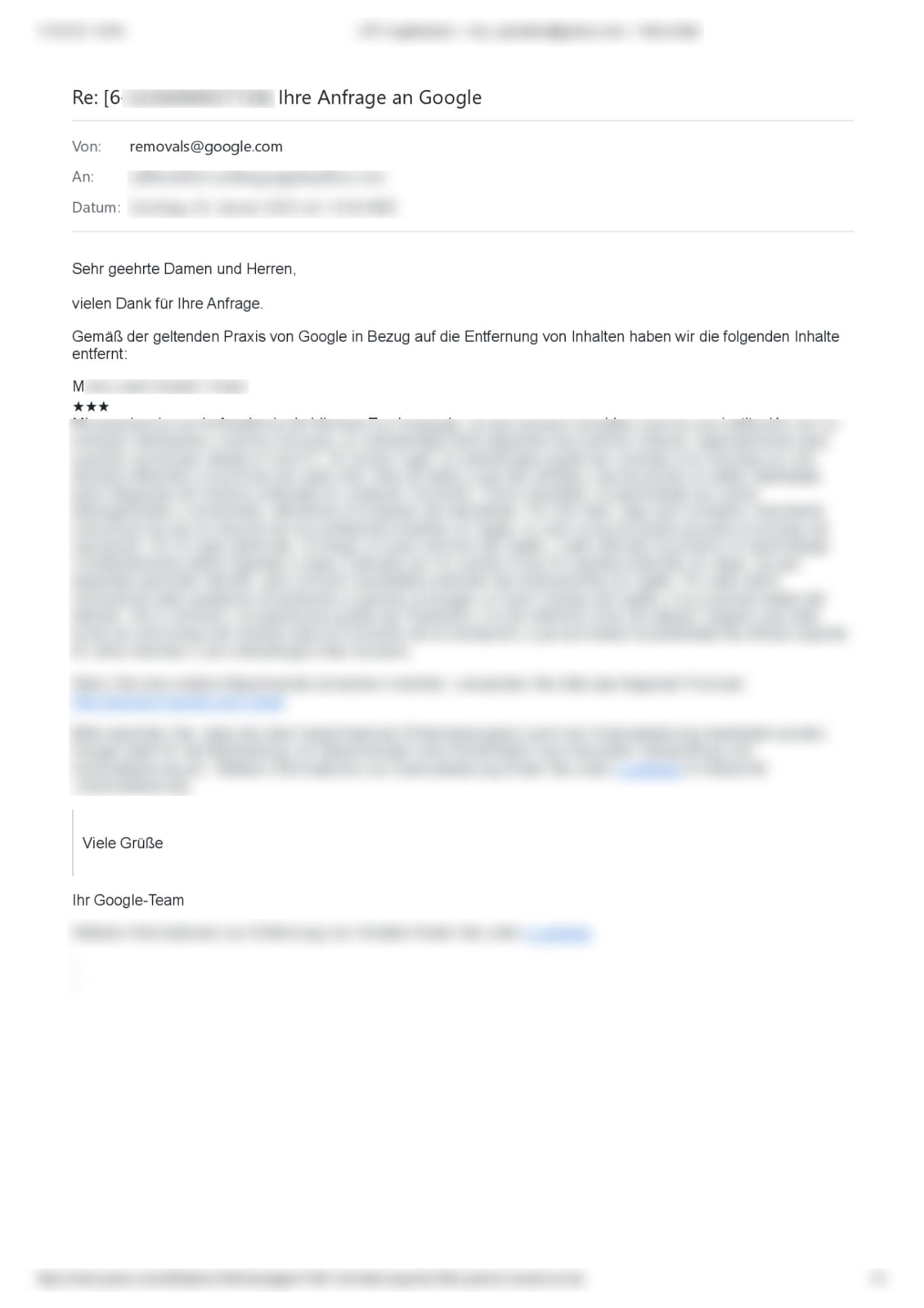 Löschbestätigung von Google – Nachweis 12