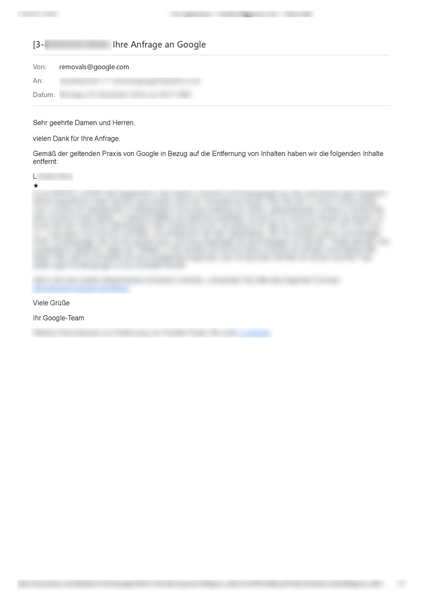 Löschbestätigung von Google – Nachweis 8