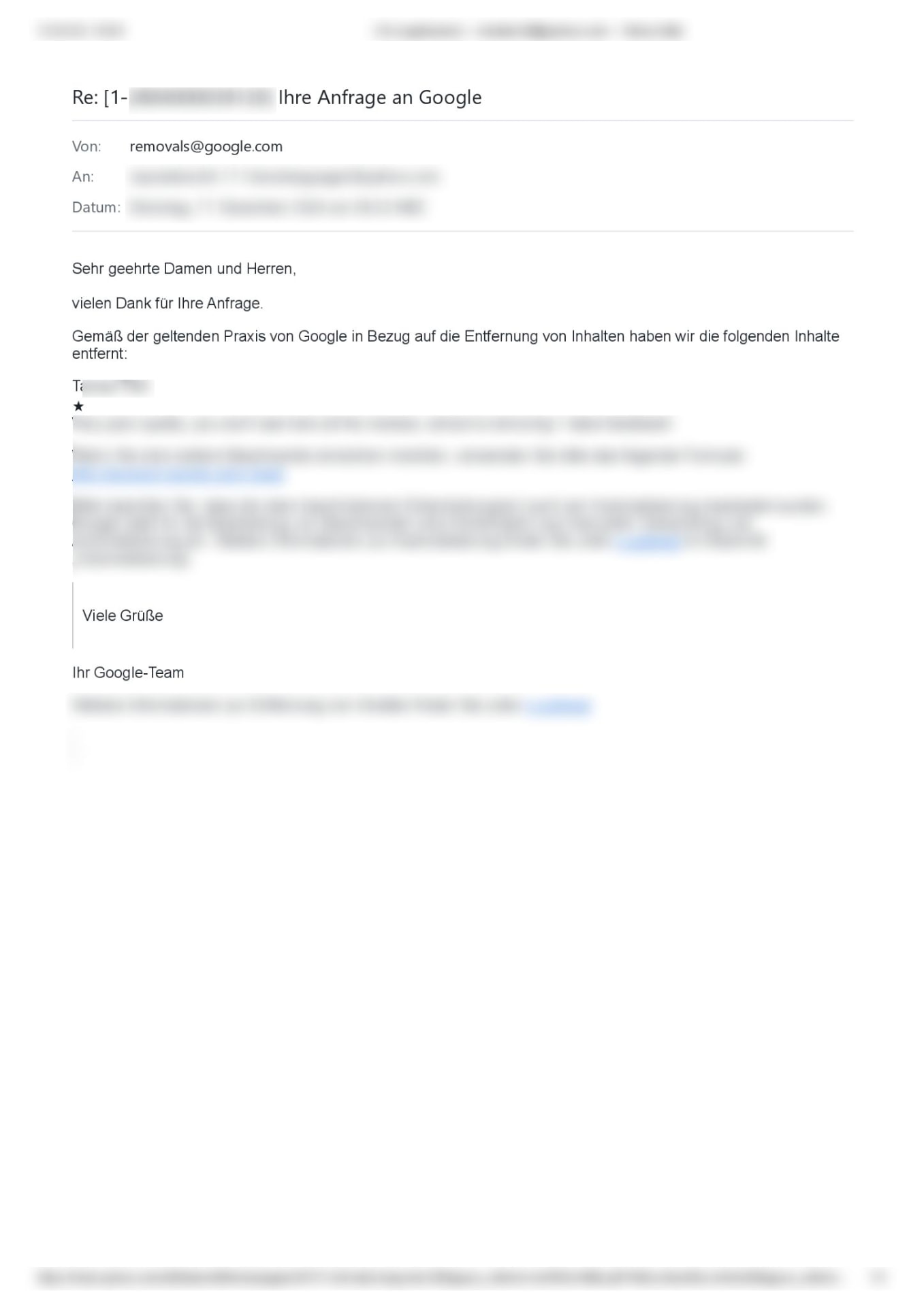 Löschbestätigung von Google – Nachweis 38