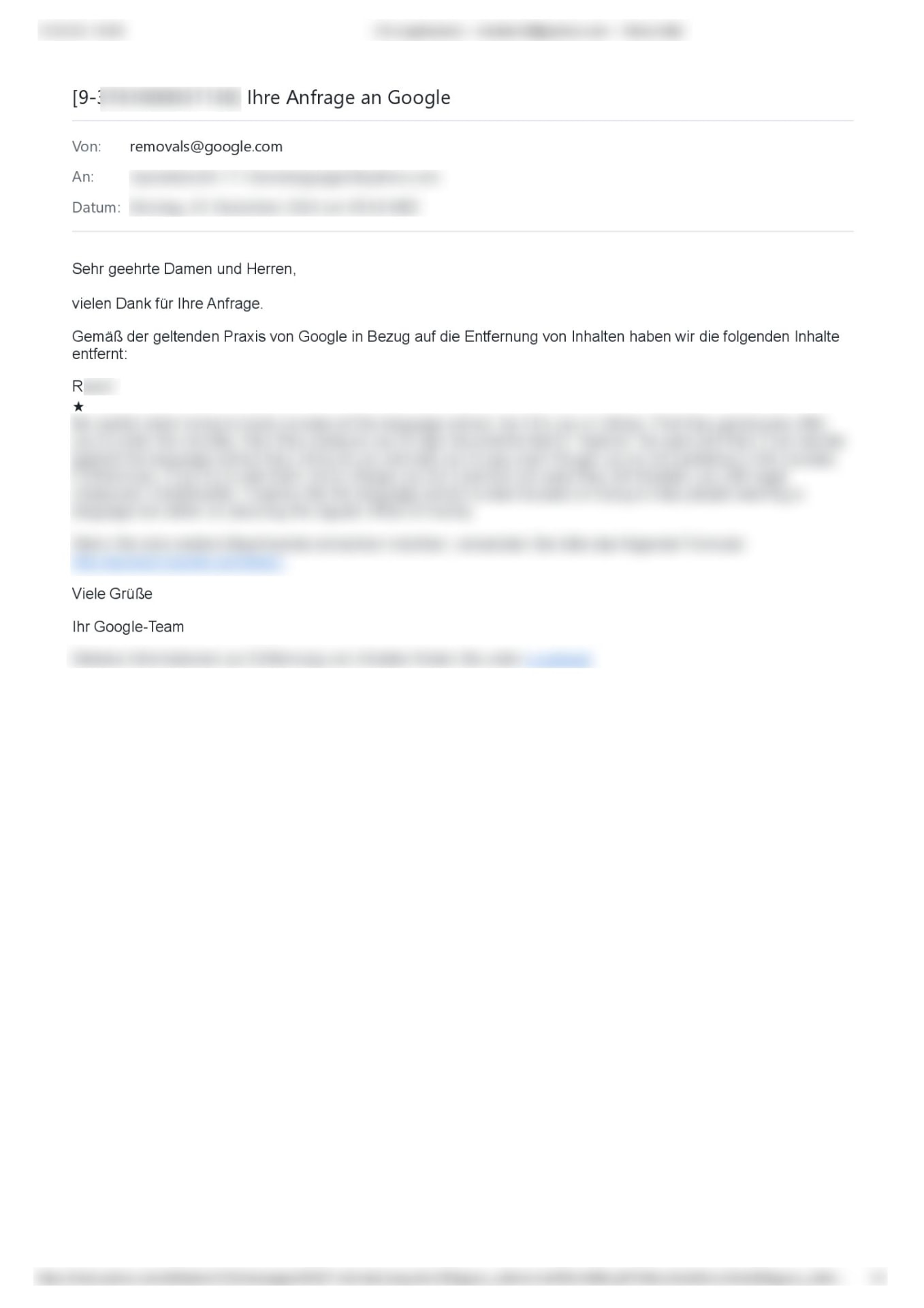 Löschbestätigung von Google – Nachweis 9