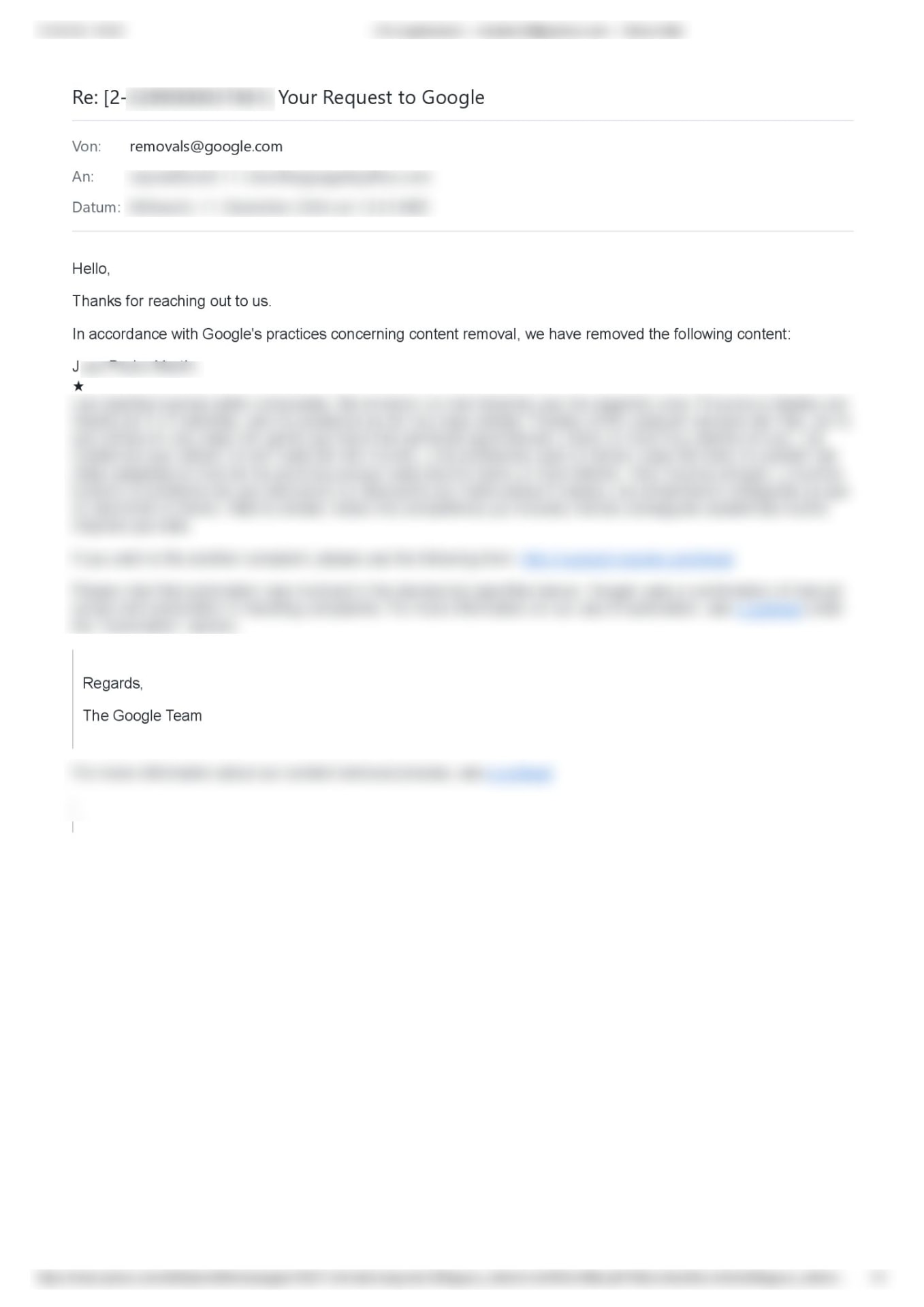 Löschbestätigung von Google – Nachweis 27