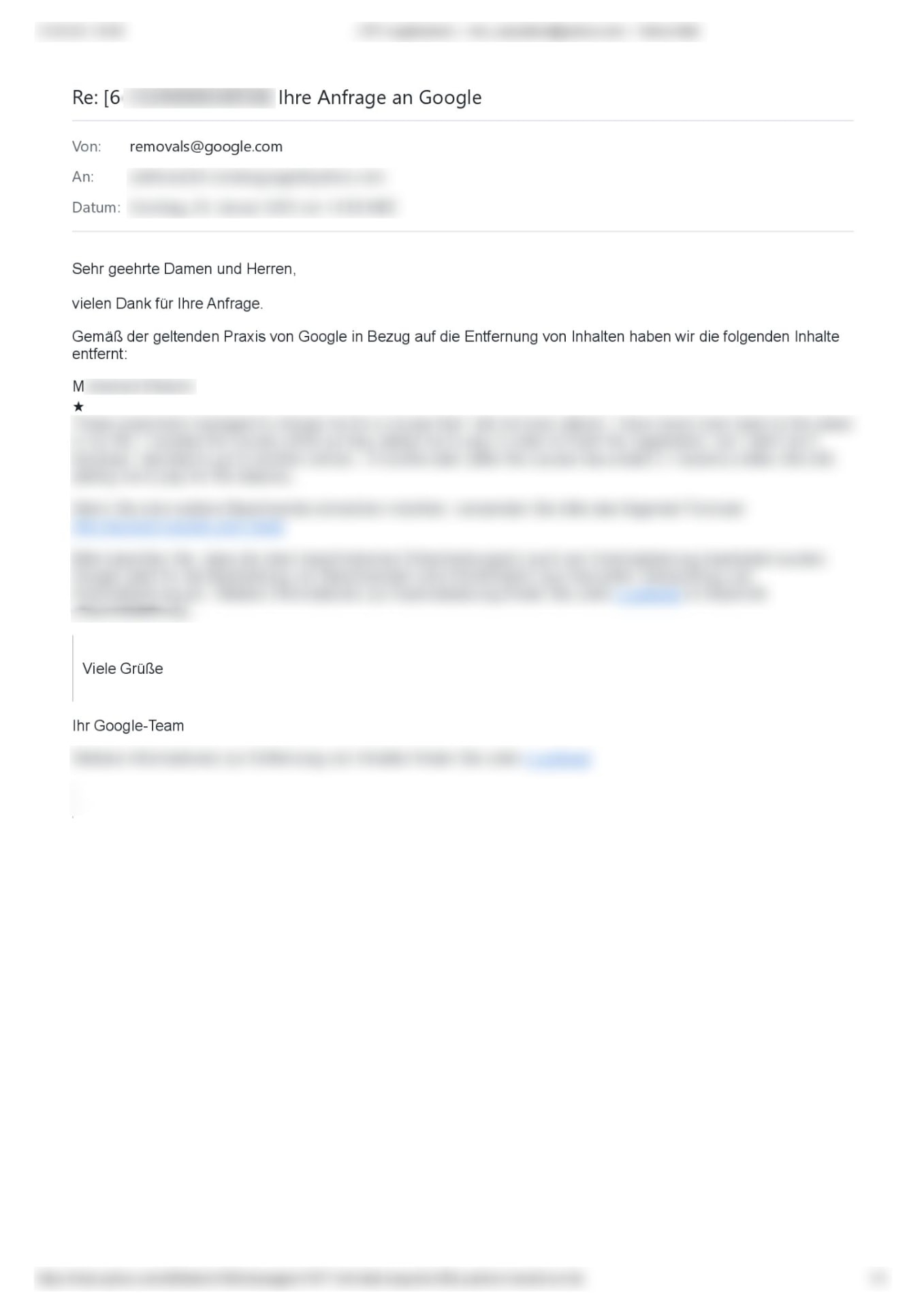Löschbestätigung von Google – Nachweis 13